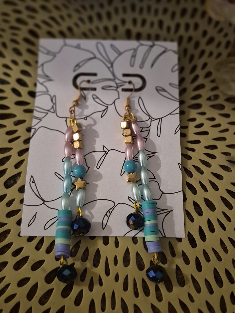 Handmade Pastel Bead Drop Earrings - Pink & Blue
